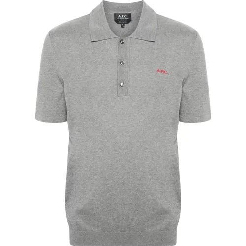 Grey Polo Shirt Fine Cotton Embroidery , male, Sizes: M, S - A.p.c. - Modalova