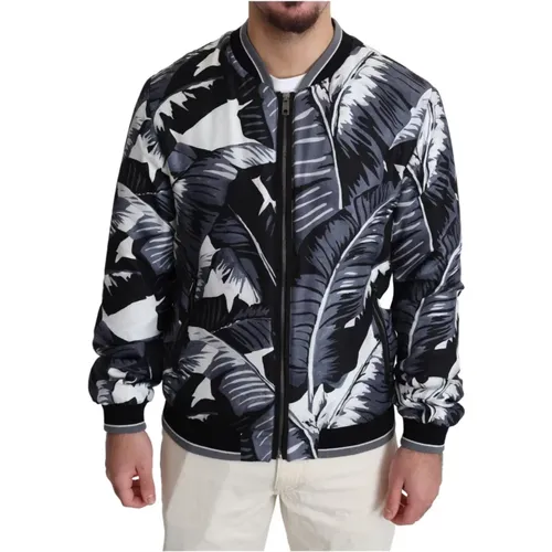 Bomber Jackets, male, , Size: L Silk Banana Leaf Print Bomber Jacket - Dolce & Gabbana - Modalova