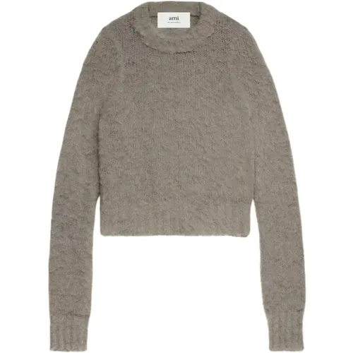 Dove Grey Sweater with Crew Neck , female, Sizes: M, XS - Ami Paris - Modalova