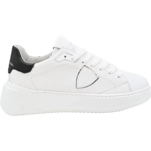 Niedrige Tempel Sneakers in Weiß/Schwarz , Damen, Größe: 41 EU - Philippe Model - Modalova