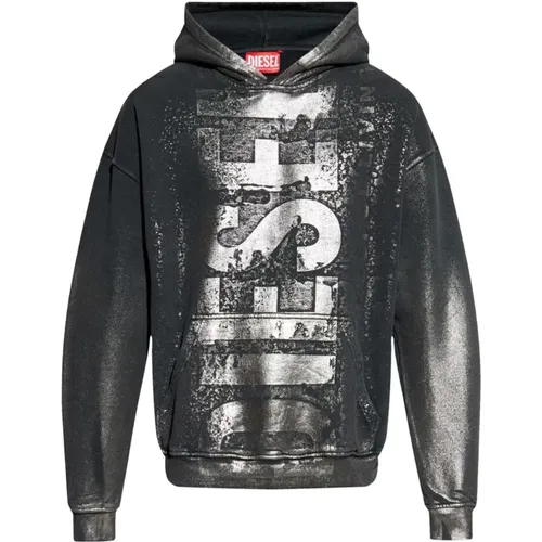 Hoodies, male, , Size: L Logo Print Hooded Sweater Grey - Diesel - Modalova