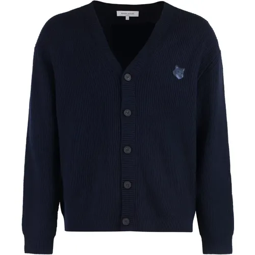 Fox Front Wollmischung Cardigan , Herren, Größe: S - Maison Kitsuné - Modalova