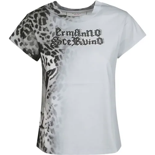 Tiger gestempeltes T-Shirt , Damen, Größe: L - Ermanno Scervino - Modalova