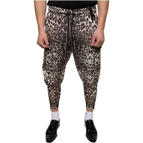 Sweatpants, male, , Size: XS Leopard Print Jogger Pants with Drawstring - Dolce & Gabbana - Modalova