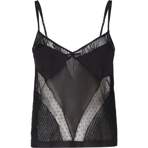 Schwarzes Patchwork Semi-transparentes Top , Damen, Größe: 2XS - pinko - Modalova