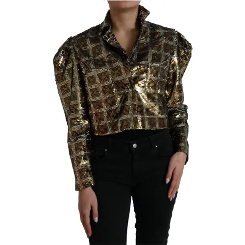 Light Jackets, female, , Size: XS Sequined Cropped Jacket - Dolce & Gabbana - Modalova