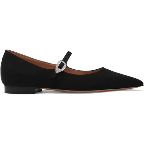 Schwarze Ballerina Flats mit Kristall-Schnalle , Damen, Größe: 36 EU - Malone Souliers - Modalova