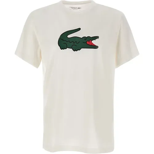Herren Baumwoll T-shirt Weiß Logo Print , Herren, Größe: XL - Lacoste - Modalova