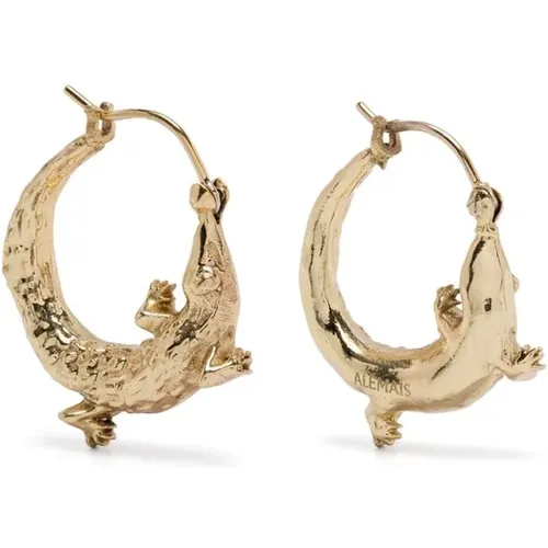 Earrings, female, , Size: ONE SIZE Gold-tone Medium Hoop Earrings Pair - Alemais - Modalova