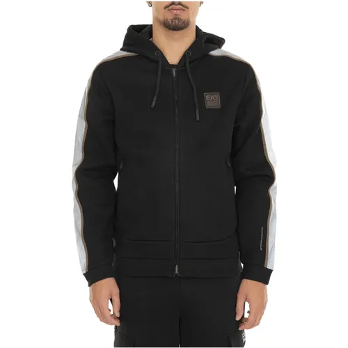 Zip-throughs, male, , Size: L Hooded Zip Sweatshirt with Contrast Details - Emporio Armani EA7 - Modalova