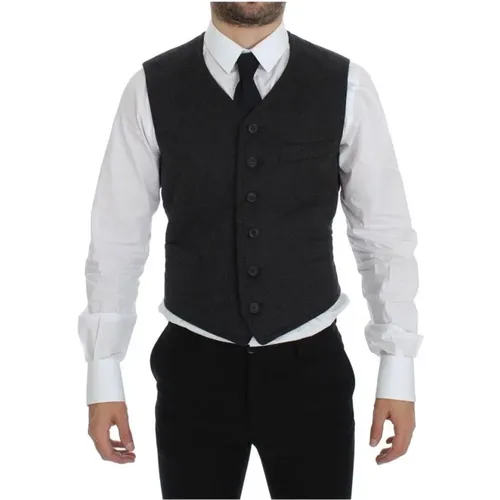 Suit Vests, male, , Size: M Gray Wool Blend Dress Vest - Dolce & Gabbana - Modalova