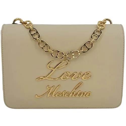 Handbags, female, , Size: ONE SIZE Elegant Ivory Handbag with Heart Chain - Love Moschino - Modalova