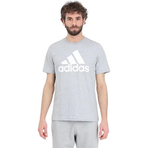 Graues Performance T-Shirt mit weißem Logo - Adidas - Modalova