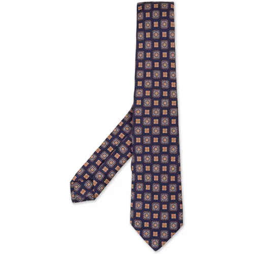 Blue Silk Tie with Micro Pattern , male, Sizes: ONE SIZE - Kiton - Modalova