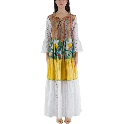 Multicolored Cotton Poplin Dress with Ruffles and Wide Sleeves , female, Sizes: L, M - Connor & Blake - Modalova