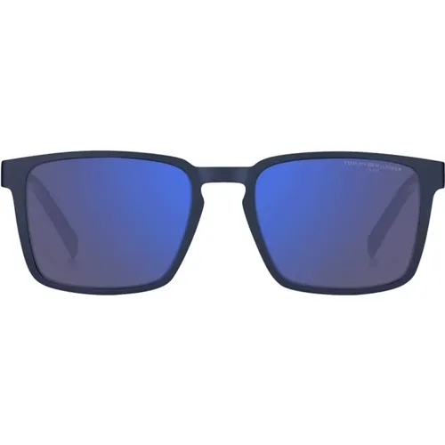 Quadratische Acetat-Sonnenbrille in mattem Blau , Herren, Größe: 55 MM - Tommy Hilfiger - Modalova