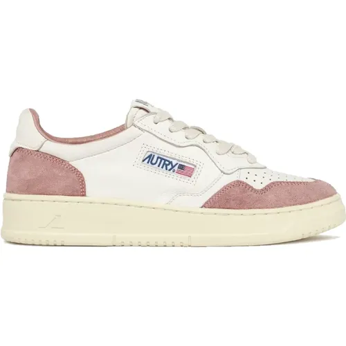 Vintage Low Leather Sneaker White & Pink , male, Sizes: 3 UK, 4 UK, 2 UK - Autry - Modalova