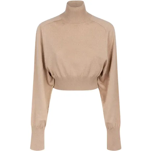 Turtlenecks, female, , Size: L Beige Cropped Wool Sweater - SPORTMAX - Modalova