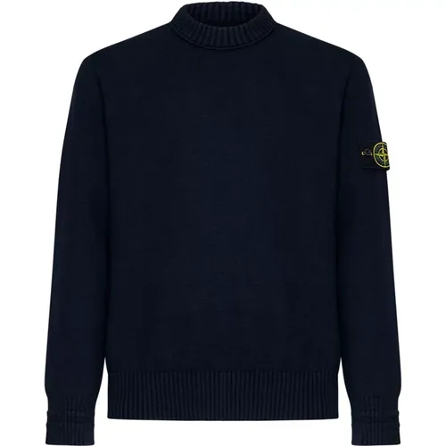 Round-neck Knitwear, male, , Size: L Crew Neck Sweater Logo Badge - Stone Island - Modalova