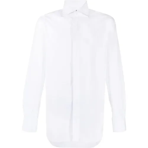 Weiße Baumwollhemd mit Spreizkragen - Finamore - Modalova