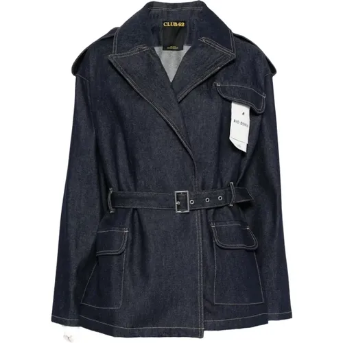 Denim Jackets, female, , Size: S Dark Belted Sweater with Peak Lapels - Lois - Modalova