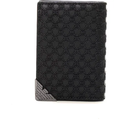 Wallets & Cardholders, male, , Size: ONE SIZE Leather Card Holder with Clip - Emporio Armani - Modalova