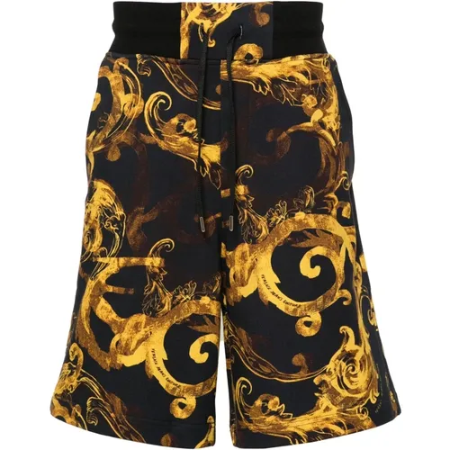 Schwarze Baumwoll-Casual-Aquarell-Shorts , Herren, Größe: S - Versace Jeans Couture - Modalova