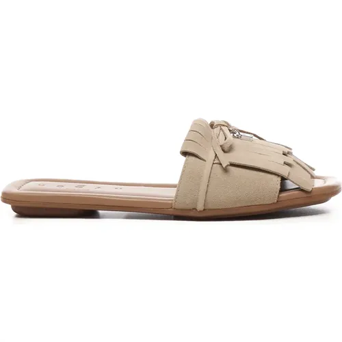 Sliders, female, , Size: 7 1/2 US Suede Fringe Sandals with Bow - Hogan - Modalova
