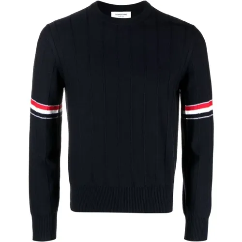 Round-neck Knitwear, male, , Size: XL RWB-Stripe Sweater Jumper - Thom Browne - Modalova