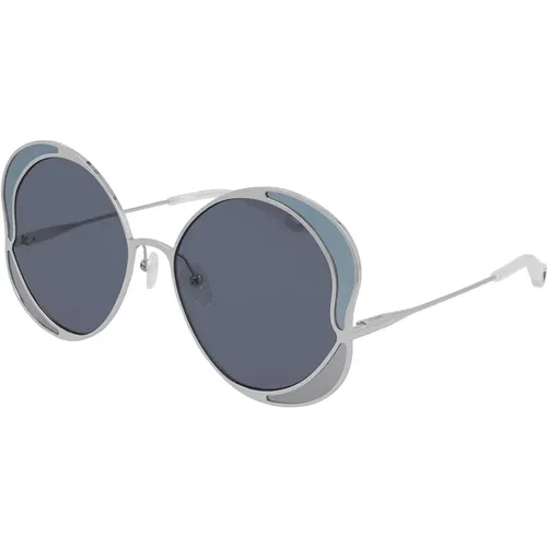 Sonnenbrille Blau Silberrahmen , Damen, Größe: 60 MM - Chloé - Modalova