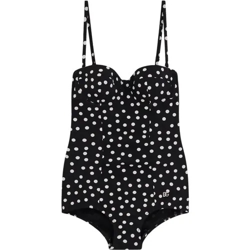Einteiliger Badeanzug mit Polka Dot Muster , Damen, Größe: 2XS - Dolce & Gabbana - Modalova