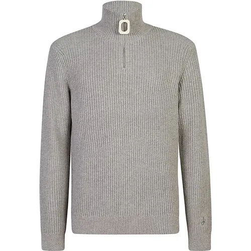 Turtlenecks, male, , Size: M Half-Zip Sweater Light Grey Ribbed - JW Anderson - Modalova