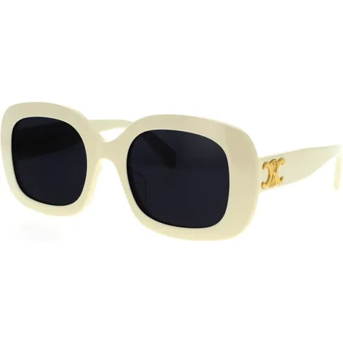Geometric Sunglasses with Ivory Frame and Dark Smoke Grey Lenses , female, Sizes: 53 MM - Celine - Modalova