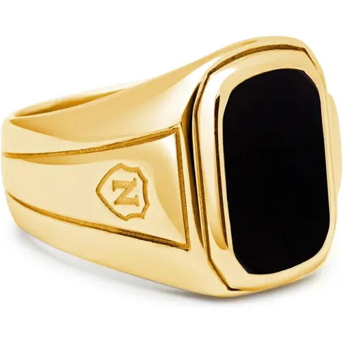 Gold Plated Onyx Signet Ring , male, Sizes: 60 MM, 56 MM, 64 MM, 58 MM, 62 MM - Nialaya - Modalova