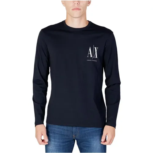 Herren Blaues Print T-Shirt , Herren, Größe: S - Armani Exchange - Modalova