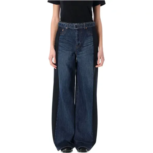 Wide Jeans, female, , Size: S Wide Denim Pants Navy - Sacai - Modalova