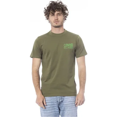 Logo-Druck Rundhals T-Shirt , Herren, Größe: L - Cavalli Class - Modalova