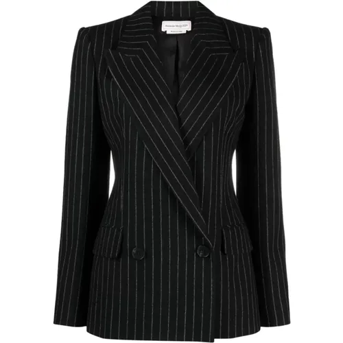 Blazers, female, , Size: L Striped Double-Breasted Blazer - alexander mcqueen - Modalova