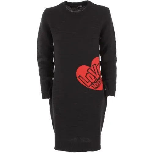 Knitted Dresses, female, , Size: M HeartShaped Knit Dress Ribbed Long Sleeve - Love Moschino - Modalova