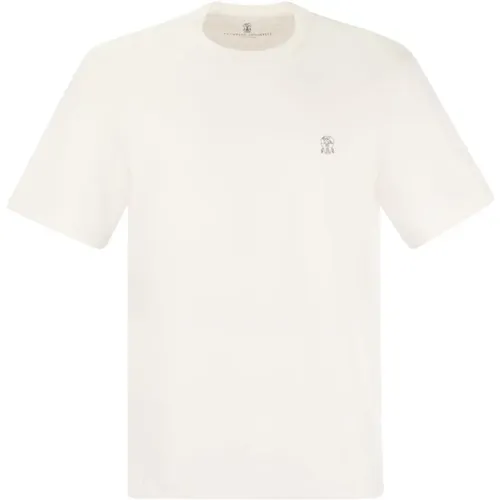 Slim Fit Crew Neck T-Shirt mit Logo , Herren, Größe: XL - BRUNELLO CUCINELLI - Modalova