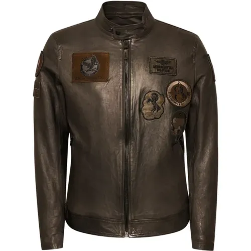 Military Style Leather Jacket , male, Sizes: XL, 2XL - aeronautica militare - Modalova