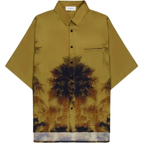 Palm Printed Viscose Shirt , male, Sizes: S, L, M - Laneus - Modalova