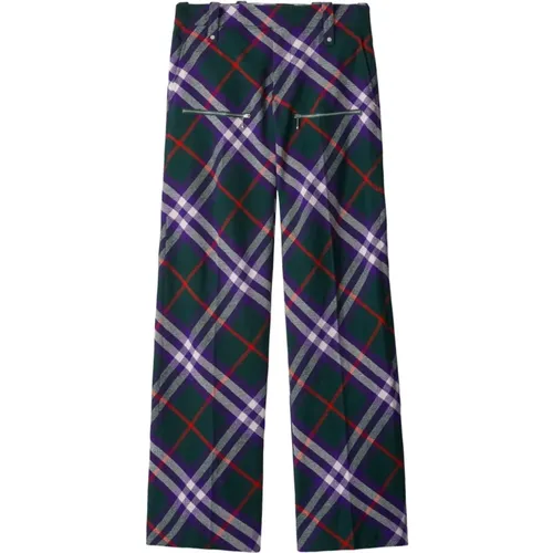 Wide Trousers, male, , Size: L Check Zip Trousers - Burberry - Modalova