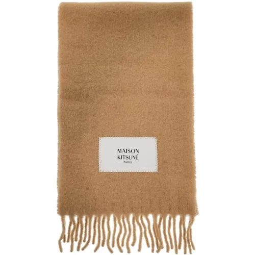 Alpaca Wool Fringed Winter Scarf , unisex, Sizes: ONE SIZE - Maison Kitsuné - Modalova