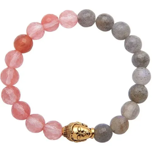 Womens Bracelet Gold Plated Buddha with Cherry Quartz Labrodite , Damen, Größe: XS - Nialaya - Modalova