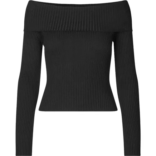 Schulterfreier Stricktop Schwarz , Damen, Größe: M - Envii - Modalova