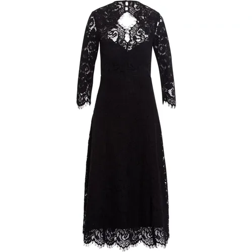 Schwarzes Spitzen Flared Midi Kleid , Damen, Größe: M - IVY OAK - Modalova