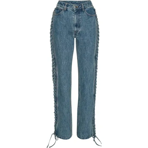 Straight Jeans, female, , Size: W28 cotton straight leg jeans with laced detail - Rotate Birger Christensen - Modalova