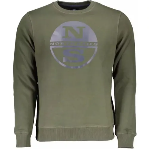 Grüner Baumwollpullover mit Logo-Print , Herren, Größe: L - North Sails - Modalova