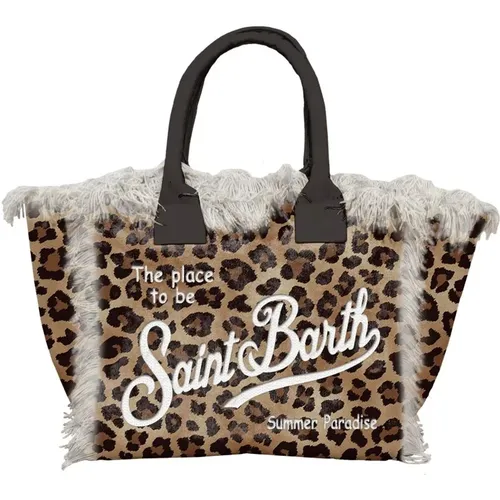 Leopardenmuster Canvas Handtasche , Damen, Größe: ONE Size - Saint Barth - Modalova